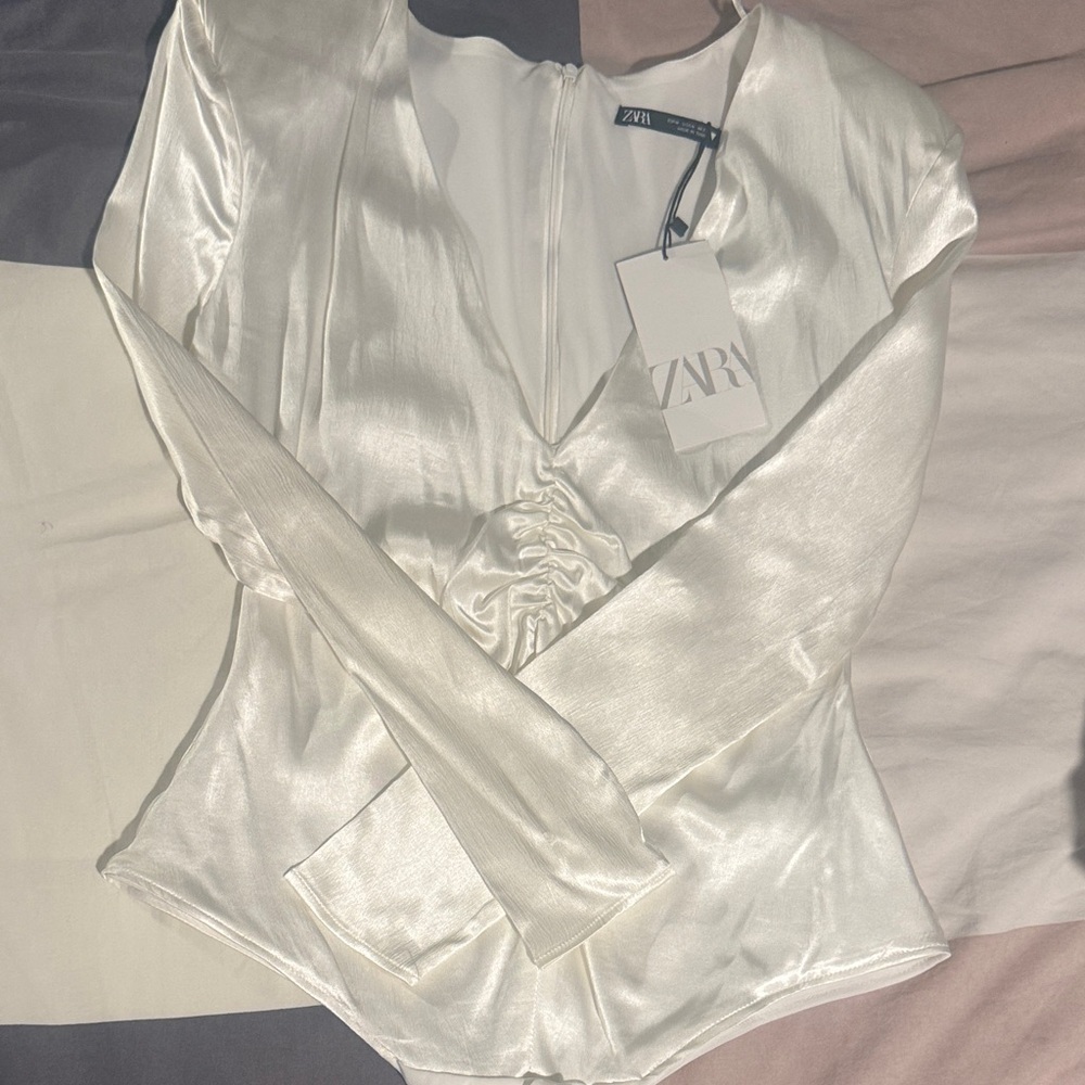 Zara Women's Ivory Satin Blouse